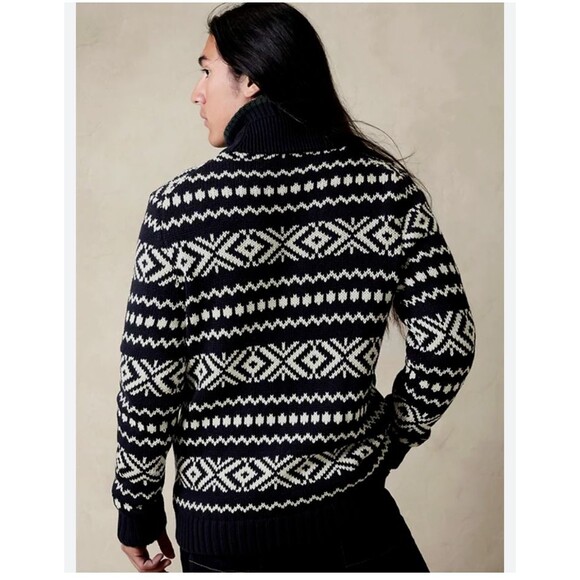 Banana Republic sz S Fair Isle Sweater Navy White Cardigan Shawl Collar Pockets - Picture 5 of 9